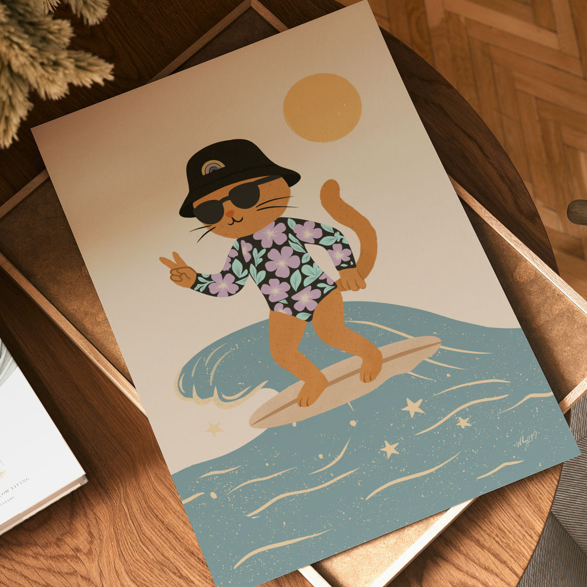 Surfer Kitty Wave Poster