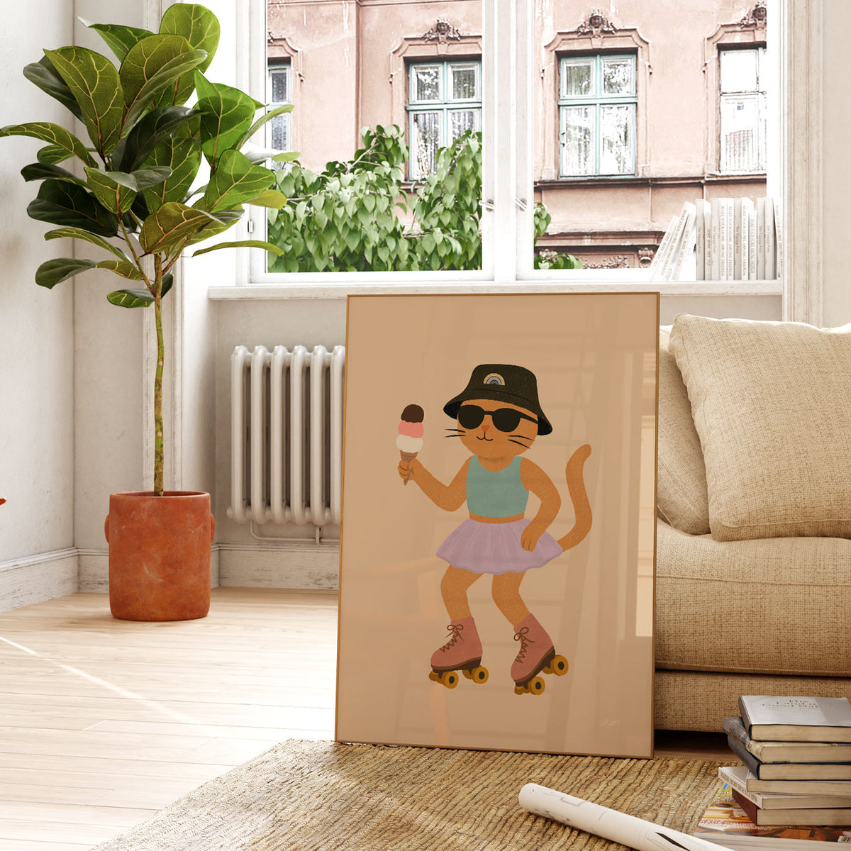 Kitty On Roller Skates Poster