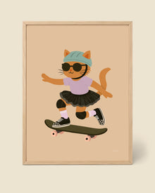 Poster Skater-Kätzchen mit Sternen
