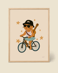 Poster Katze mit Gitarre auf dem Fahrrad