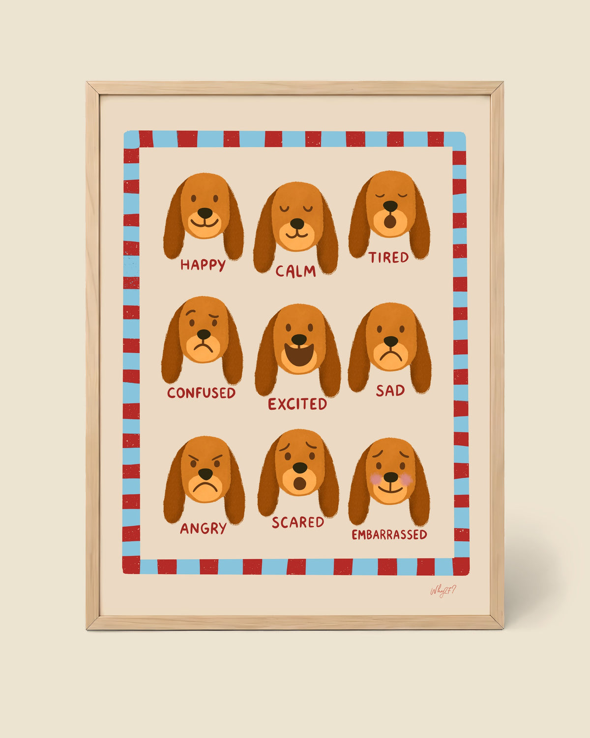 Feelings Chart Poster framed in a natural wood frame