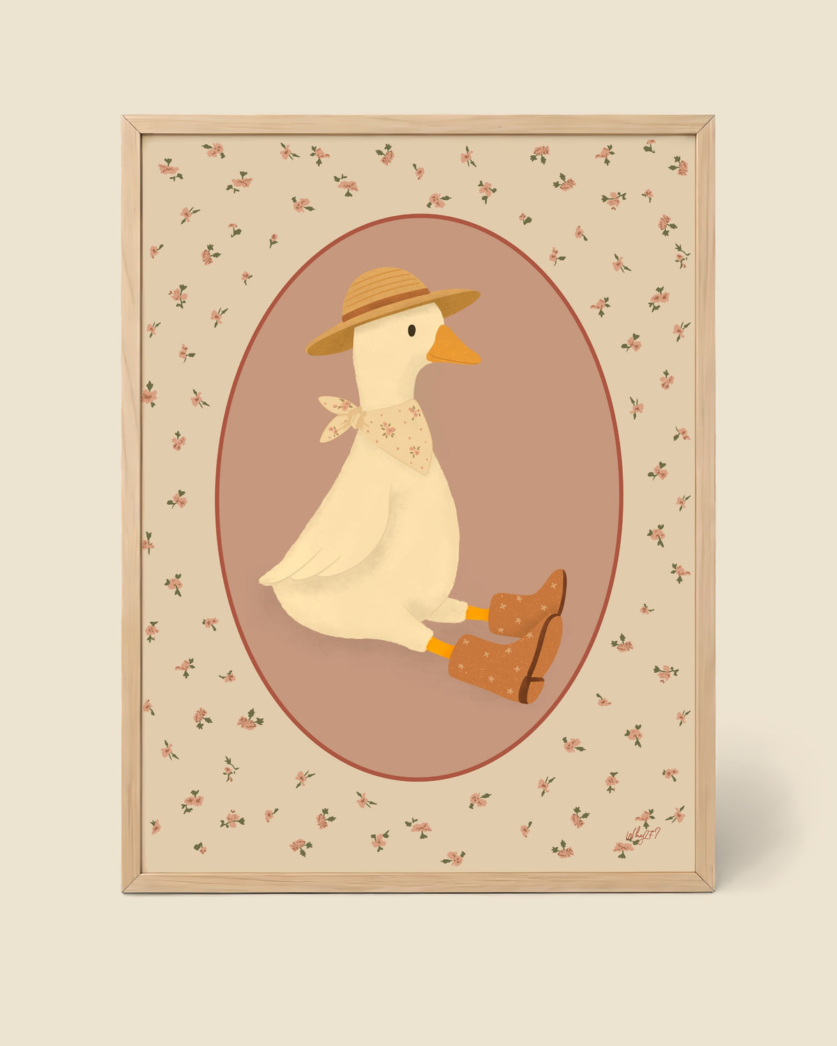 Duck Portrait Poster framed in a natural wood frame