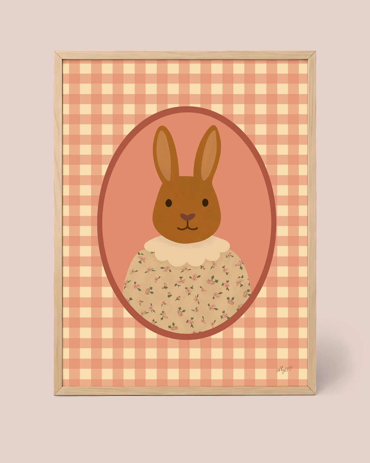 Rabbit Portrait Frame Poster framed in a natural wood frame