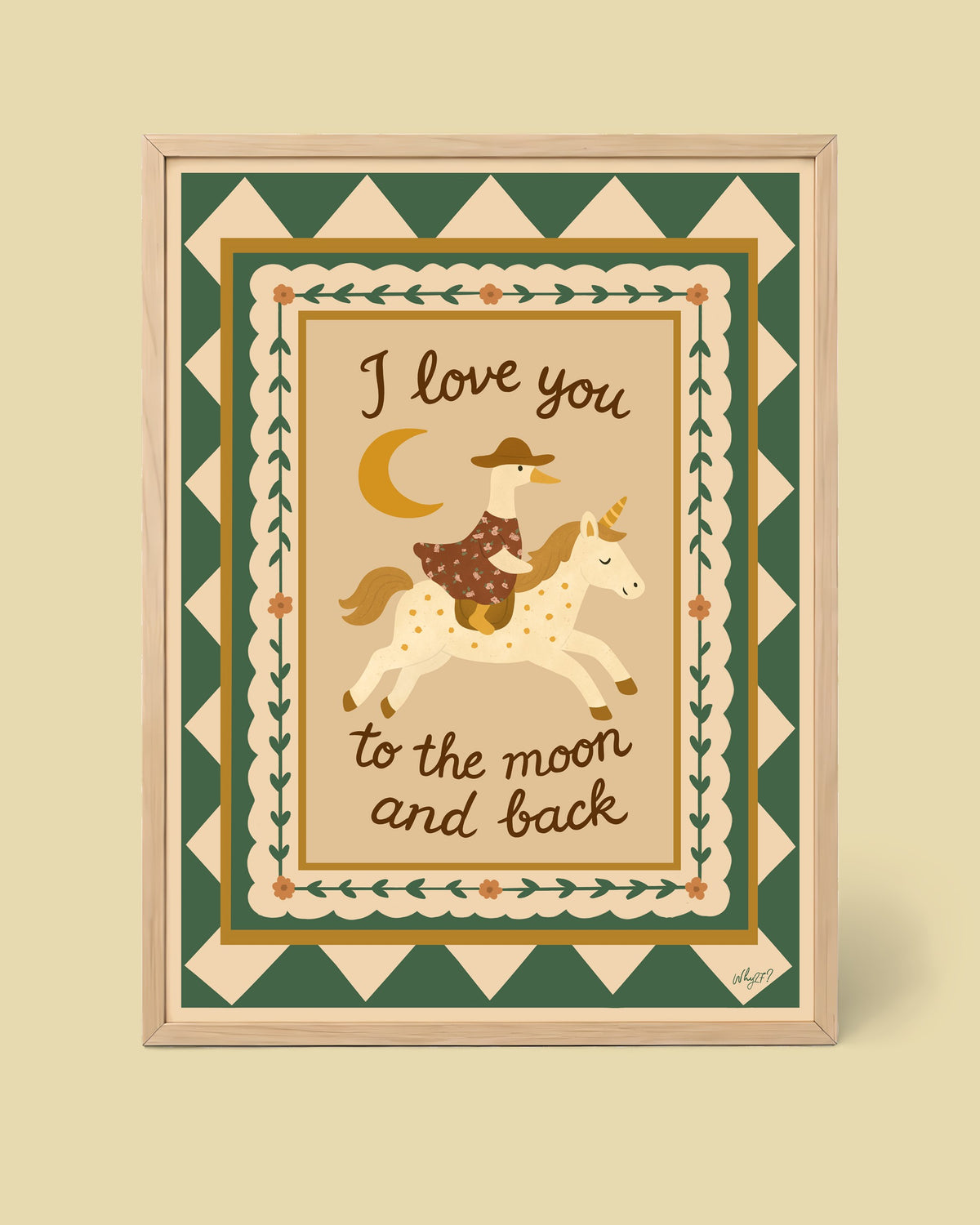 I Love You to the Moon and Back Poste framed in a natural wood frame