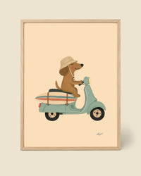 Surfer-Welpe auf dem Roller – Poster