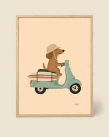Surfer-Welpe auf dem Roller – Poster