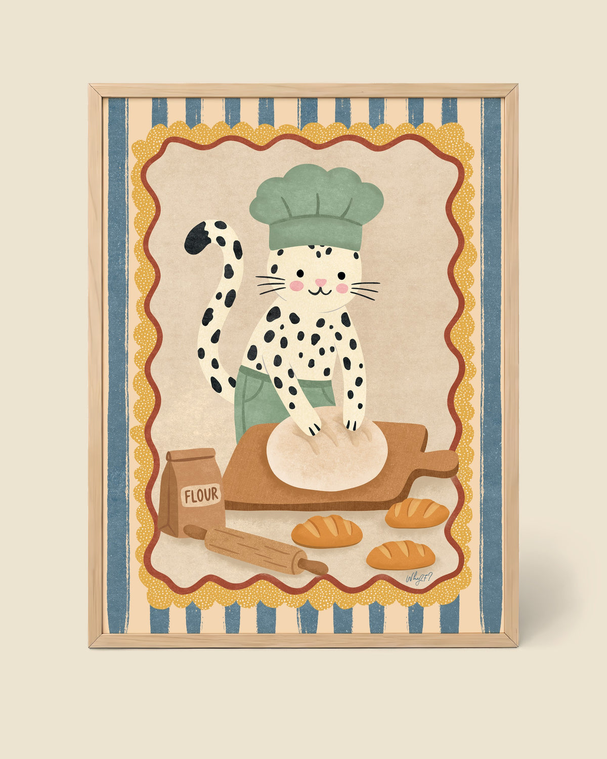 Baker Cat Poster framed in a natural wood frame