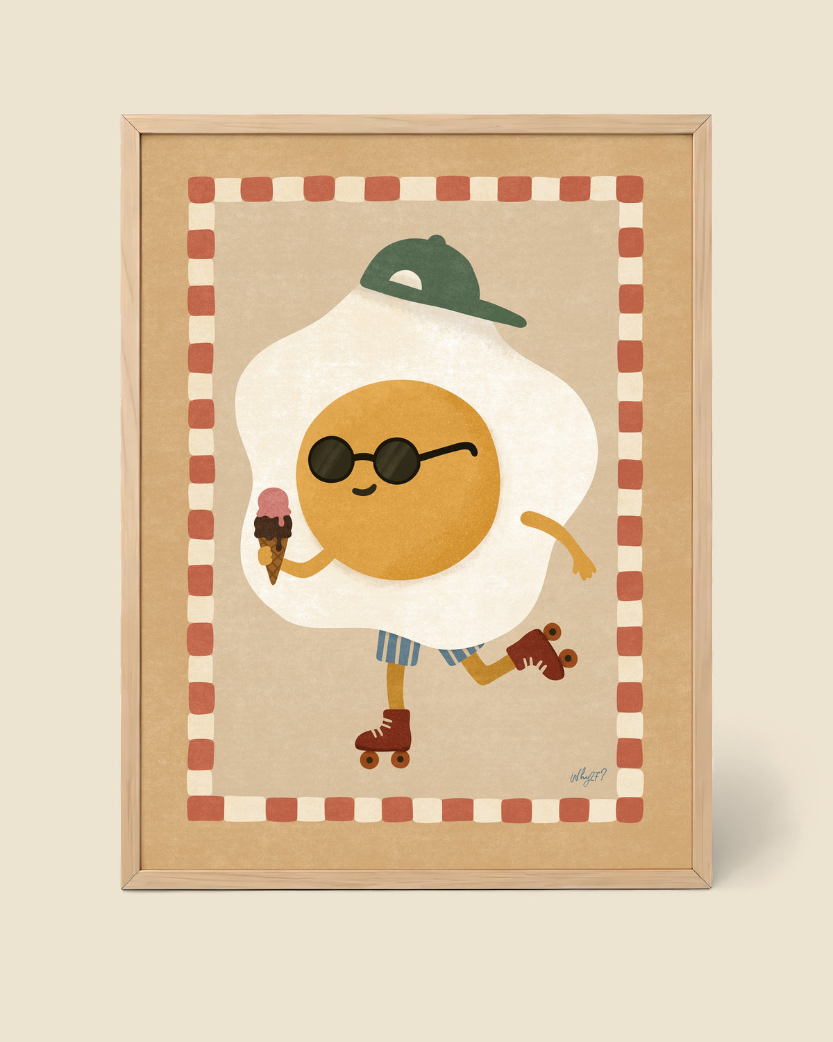 Fried Egg On Skates Poster framed in a natural wood frame