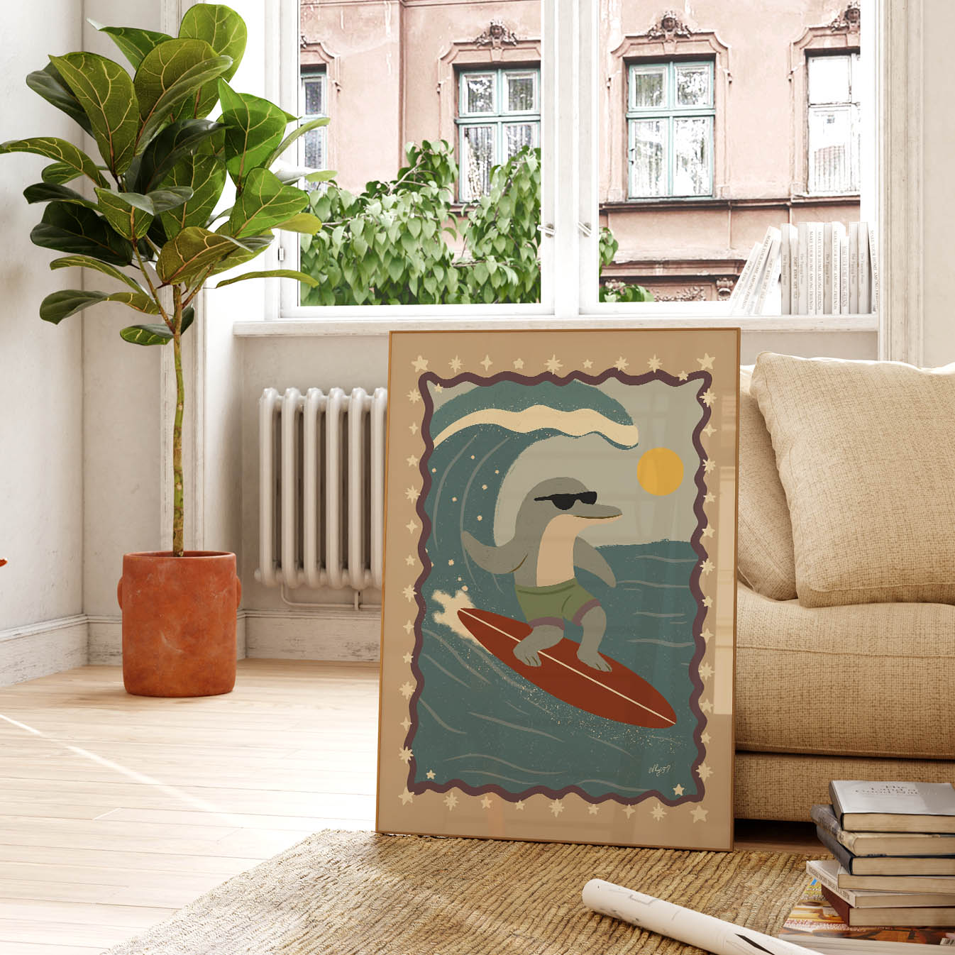 Wellenreiter-Delfin-Poster