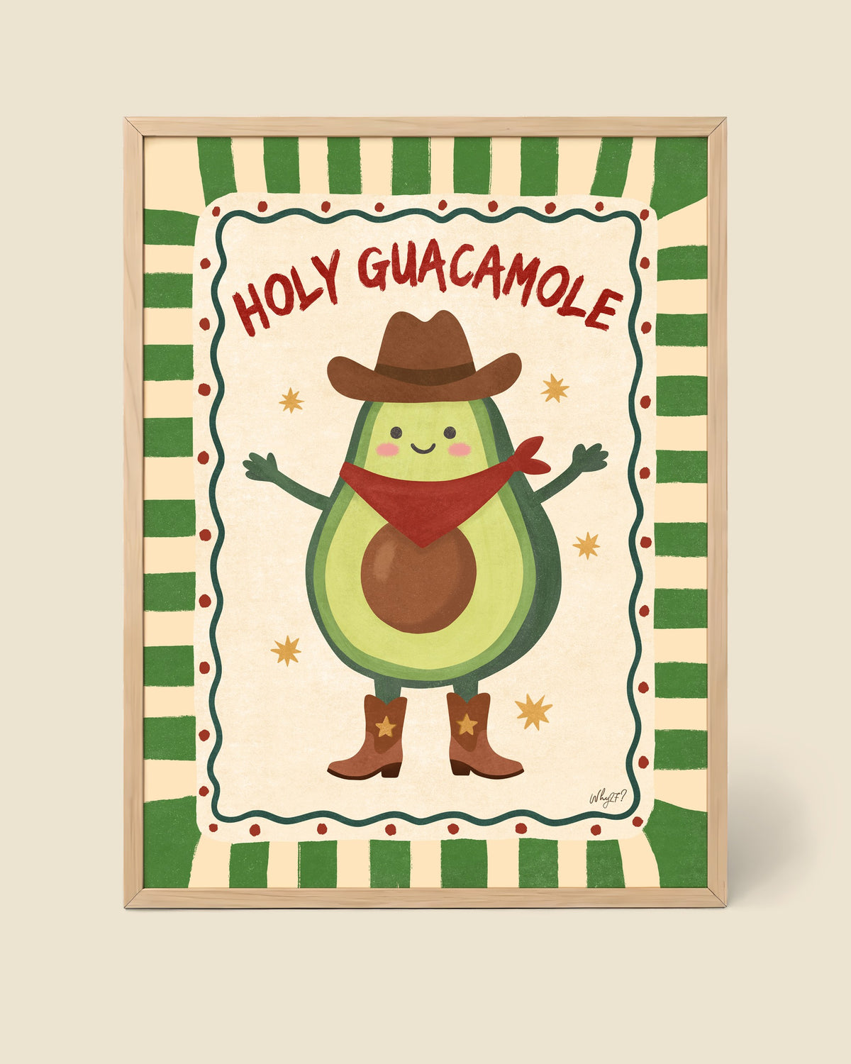 Holy Guacamole Poster framed in a natural wood frame