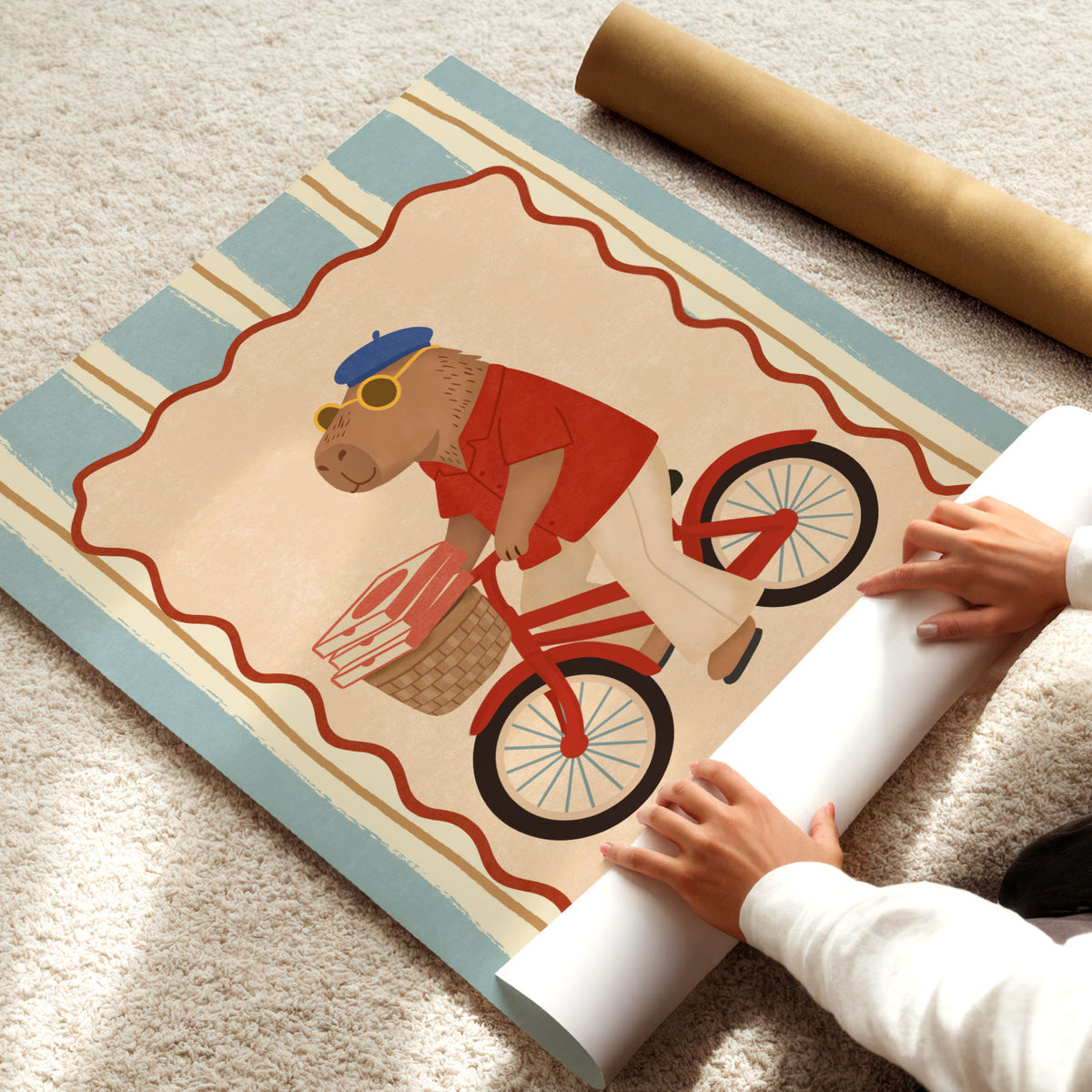 Capybara Pizza Bike Poster