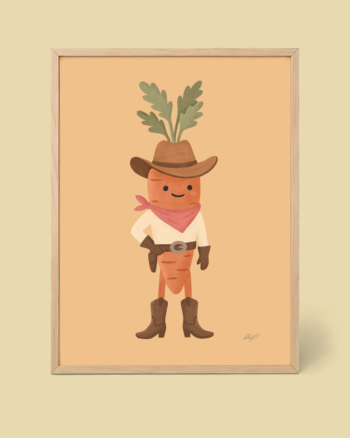 Cowboy Carrot Poster framed in a natural wood frame