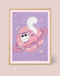 Póster Gato Saturno Rosa