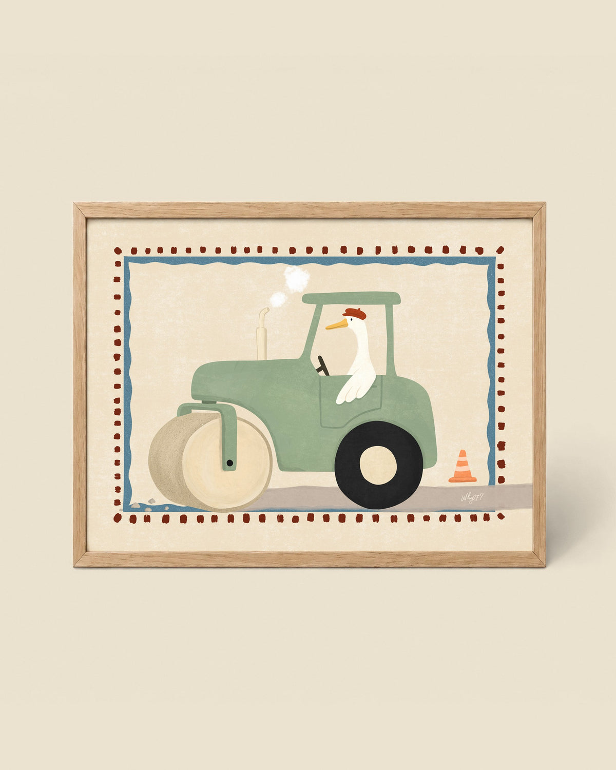 Steamroller Goose Poster framed in a natural wood frame