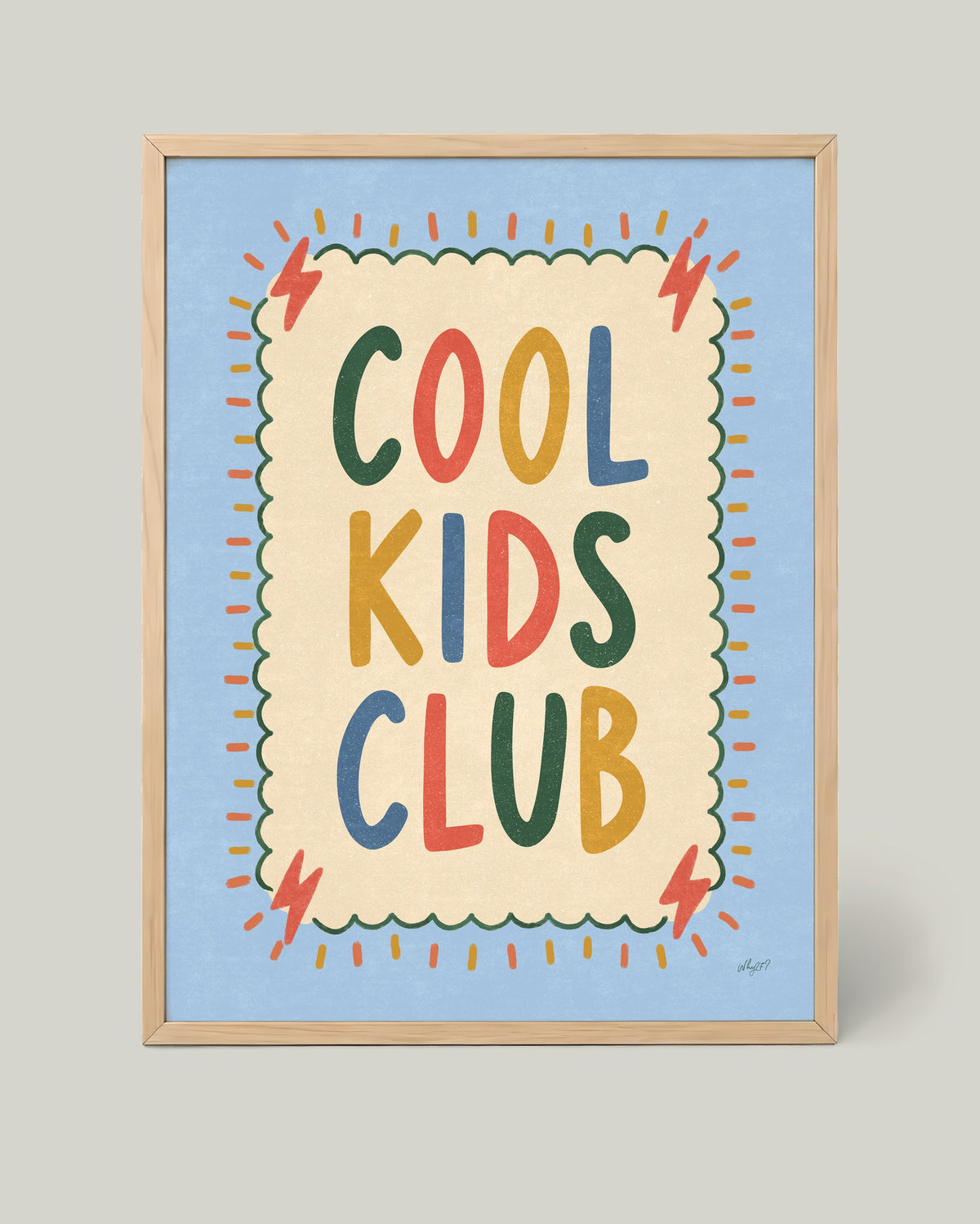 Cool Kids Club II Poster framed in a natural wood frame