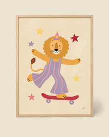 Party Lion Skateboard Poster - Lilac