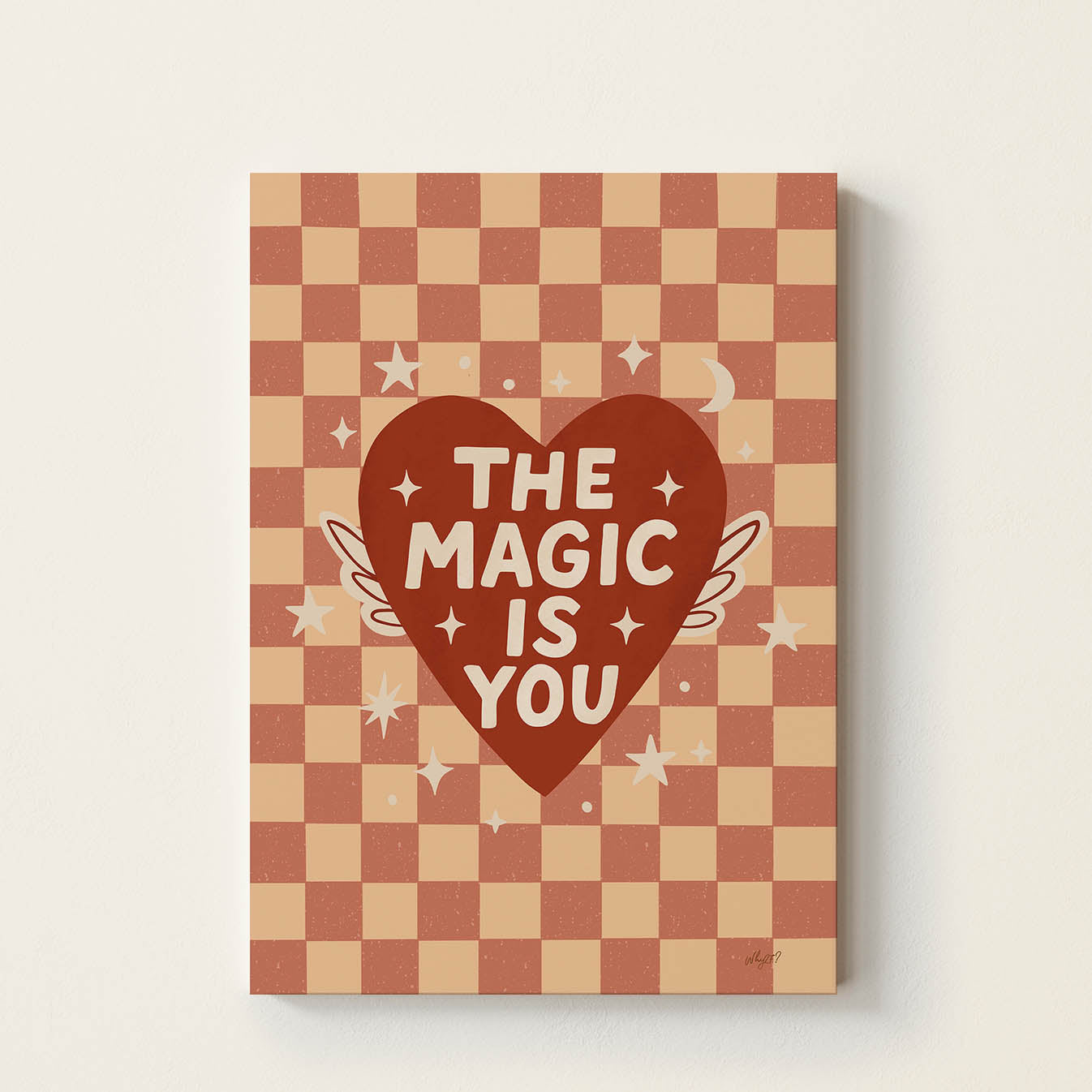 Hand-drawn typography poster featuring a red heart with wings and the uplifting message "The Magic Is You", inspirational kids wall art for nurseries, bedrooms, and playrooms.