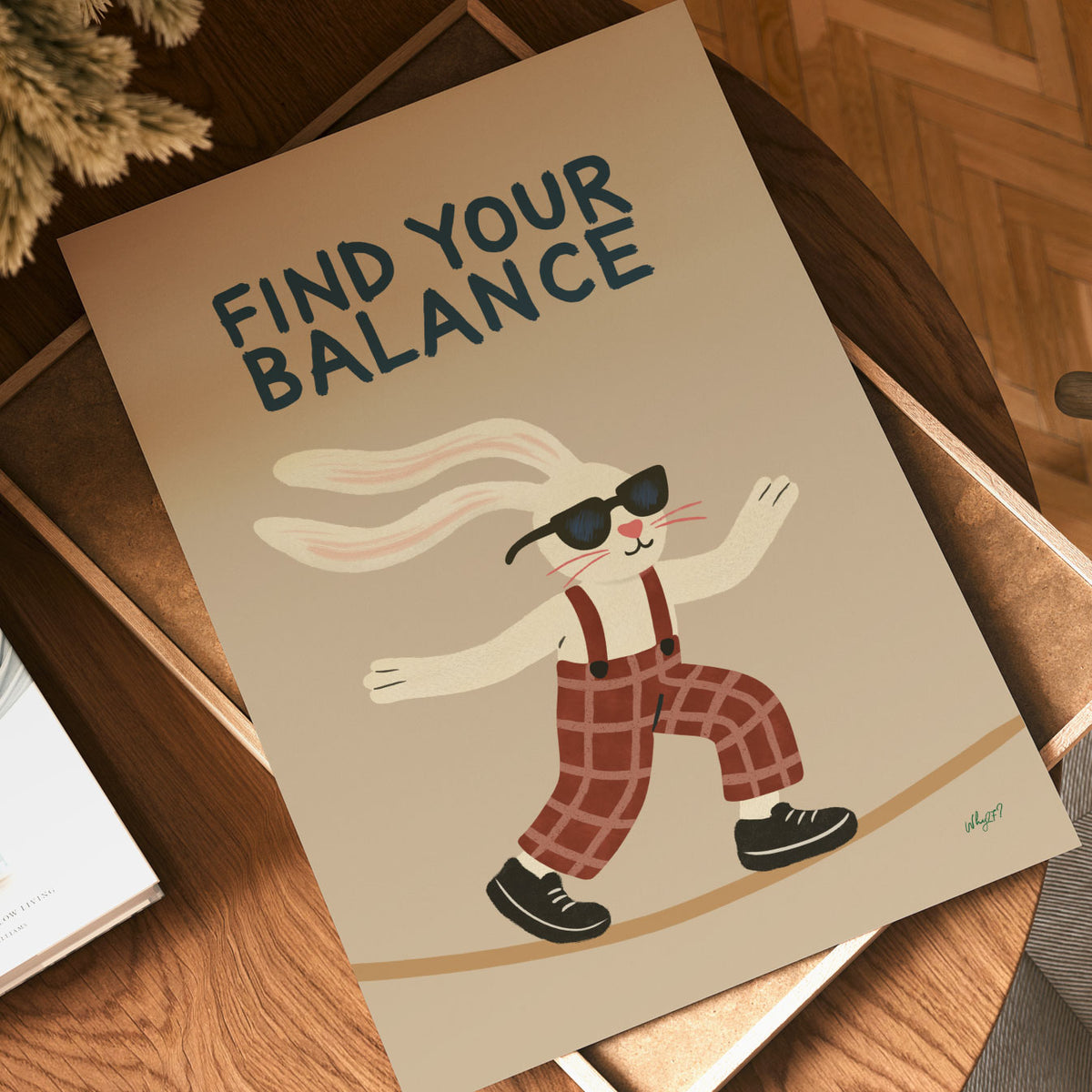 Positive bunny wall art about balance and confidence for a kids bedroom, nursery or playroom.
