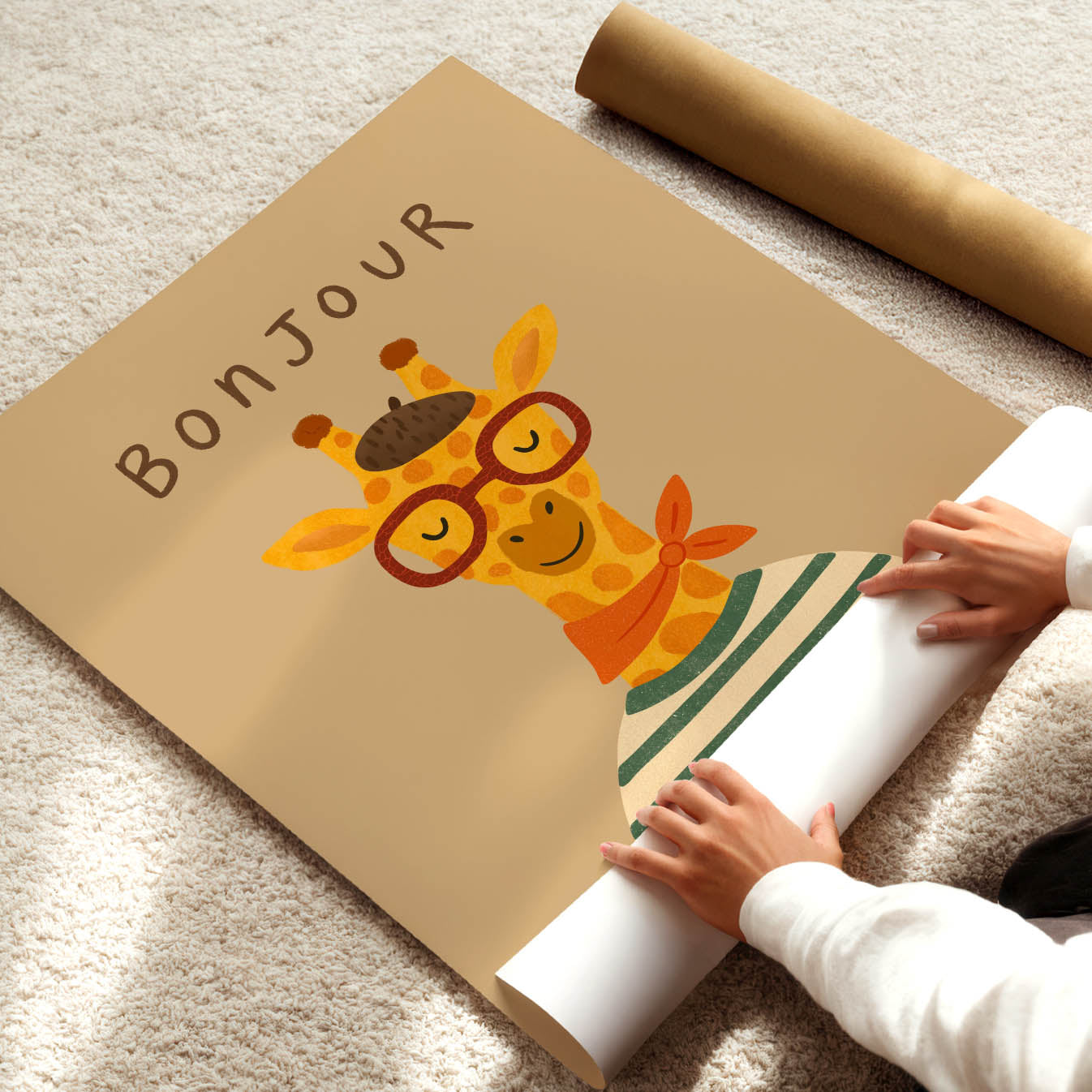 Bonjour Giraffe Poster