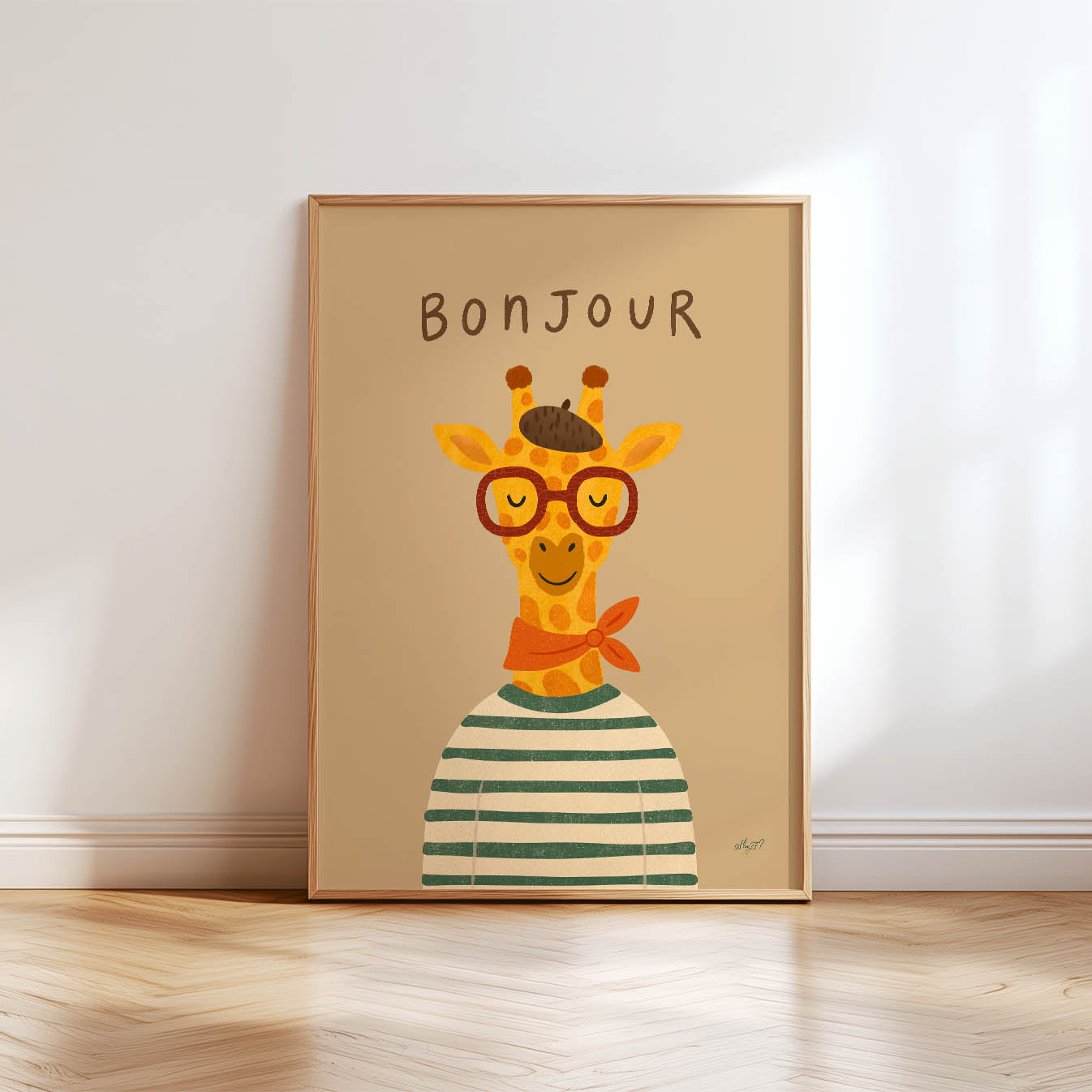 Bonjour Giraffe Poster