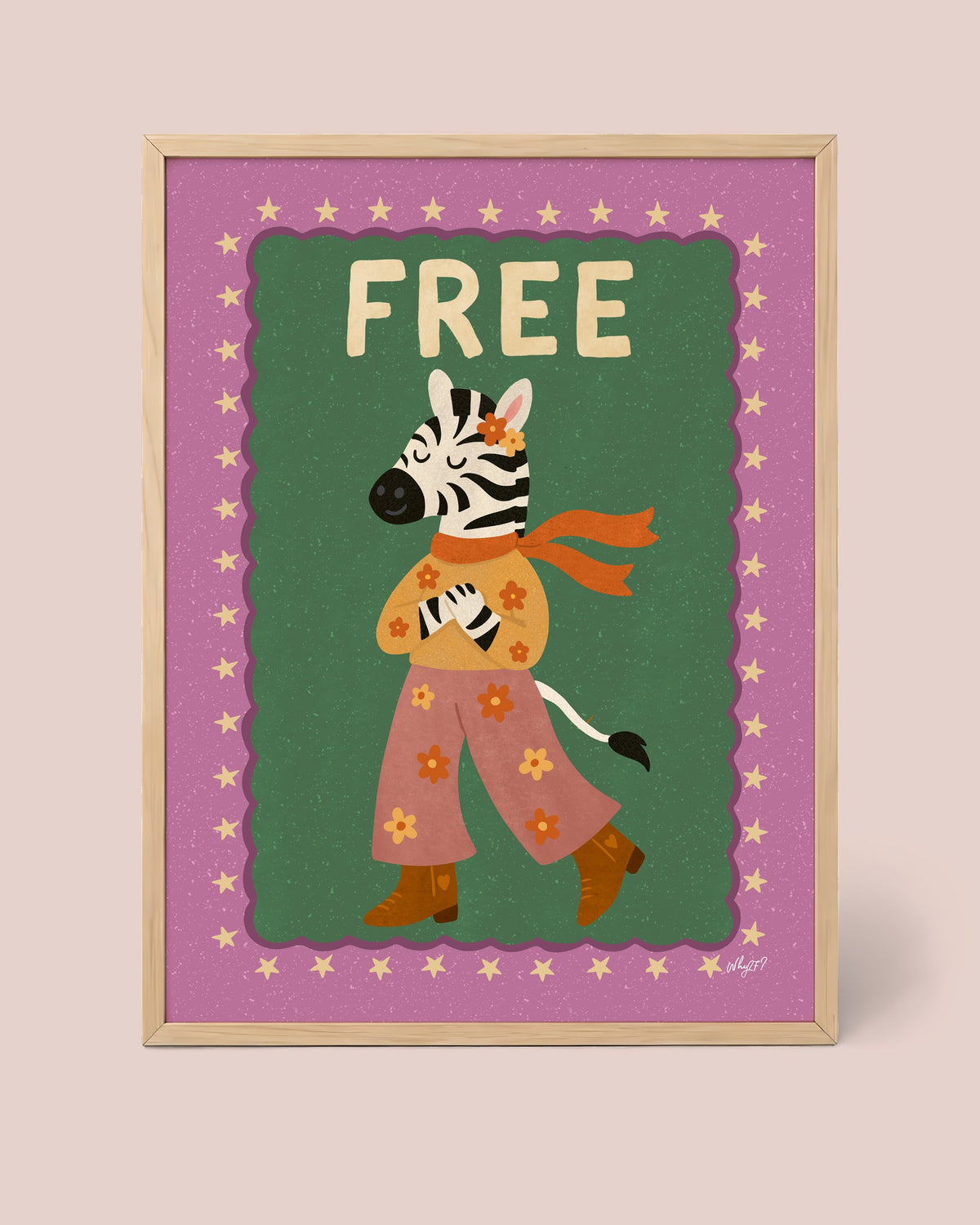 Free Zebra Poster framed in a natural wood frame