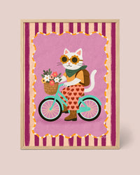 Affiche Chat à Vélo Fleuri