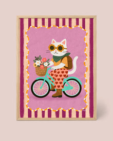 Póster Gatita en Bici de Flores