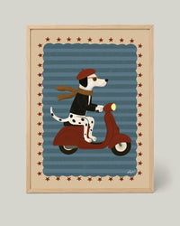 Affiche Vintage Chien en Trottinette