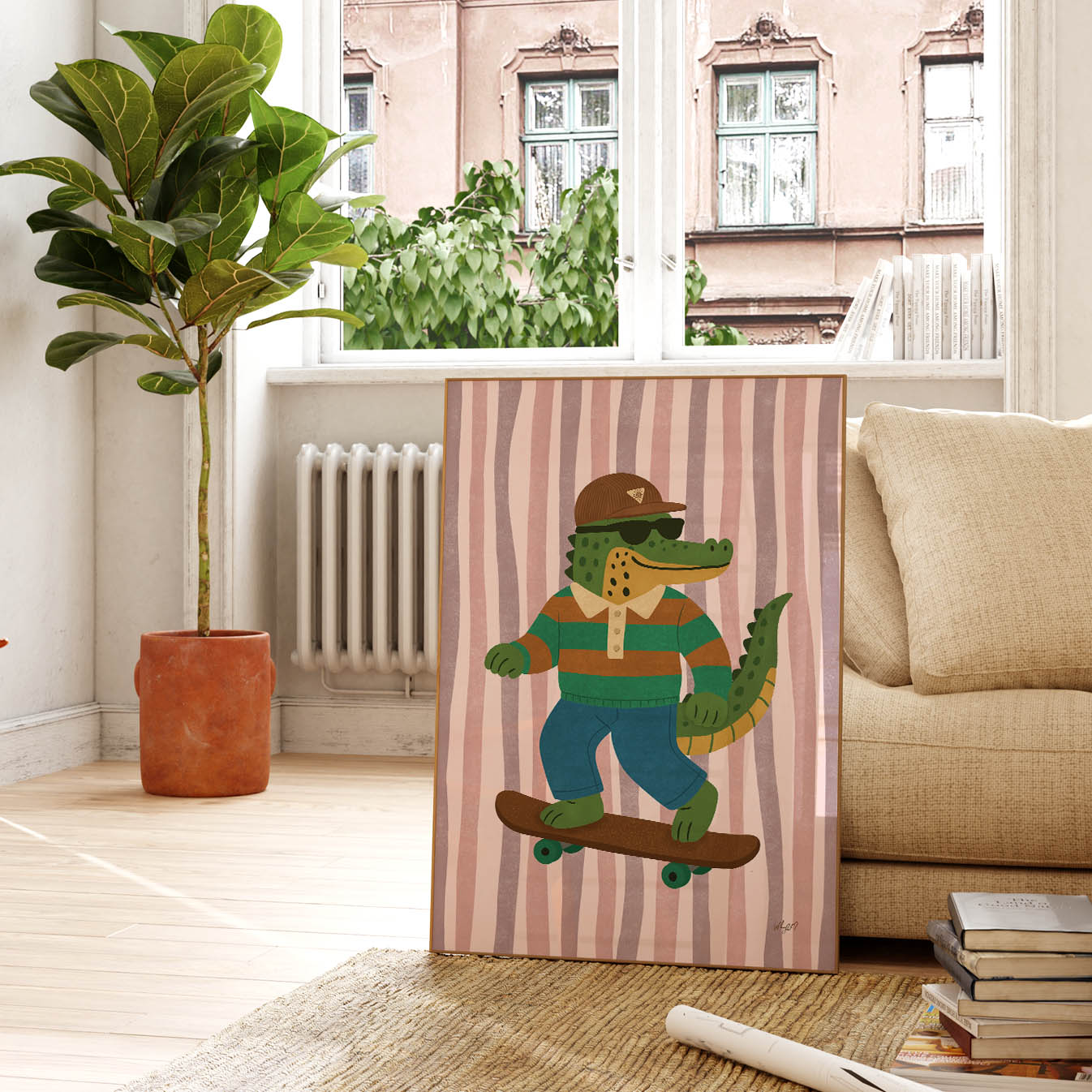 Pink Crocodile Skateboard Poster