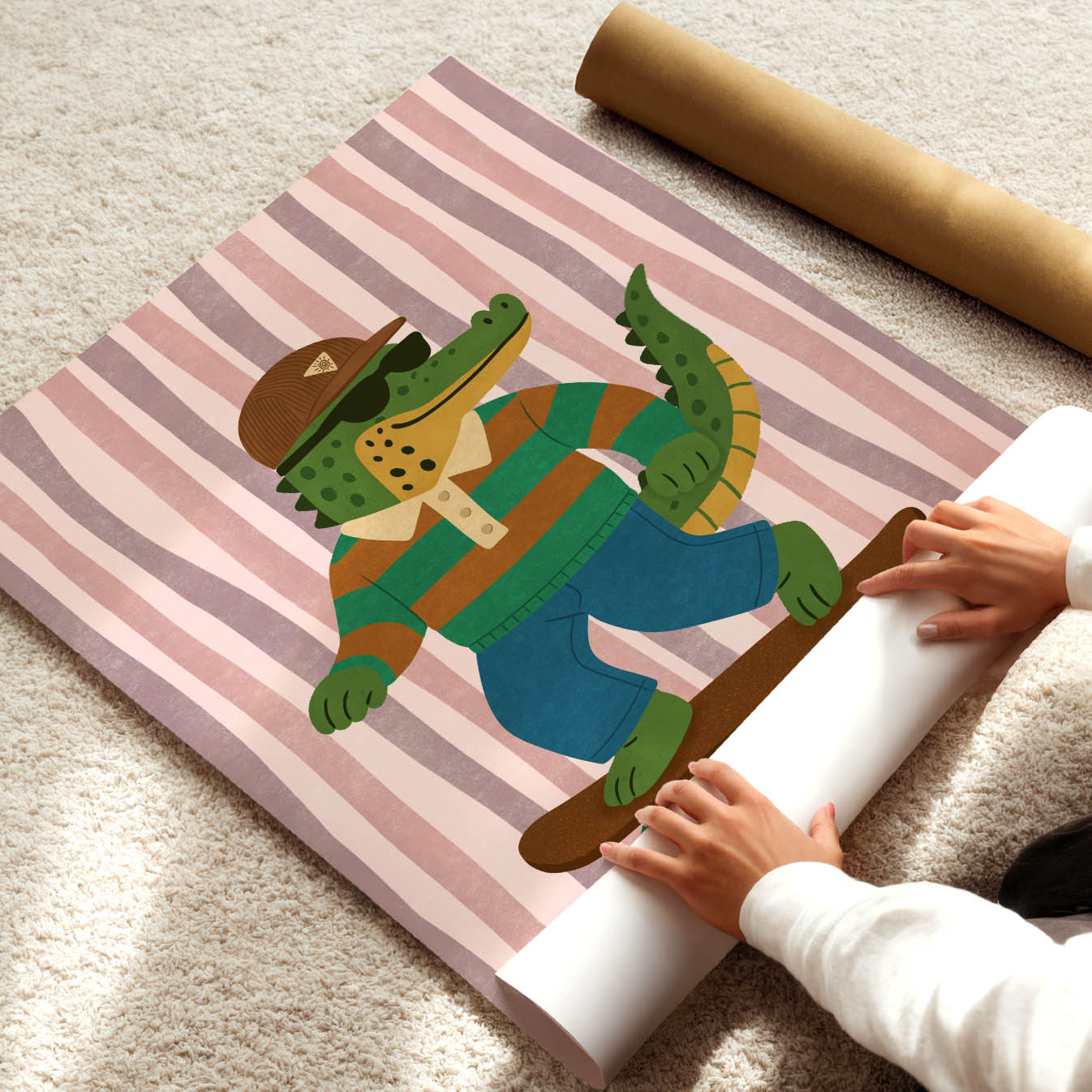 Pink Crocodile Skateboard Poster