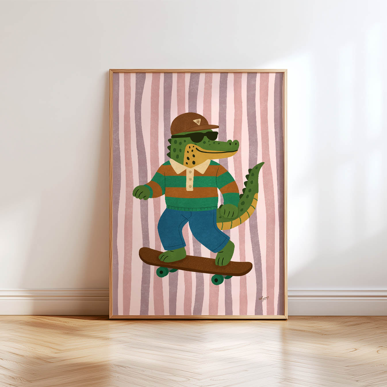 Pink Crocodile Skateboard Poster