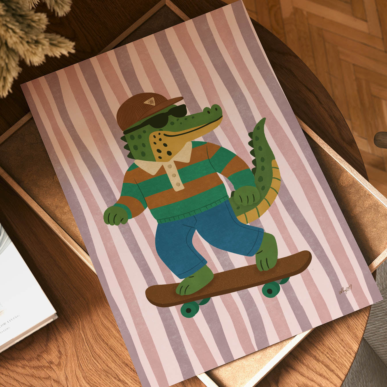 Pink Crocodile Skateboard Poster