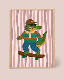Póster Cocodrilo Skater Rosa