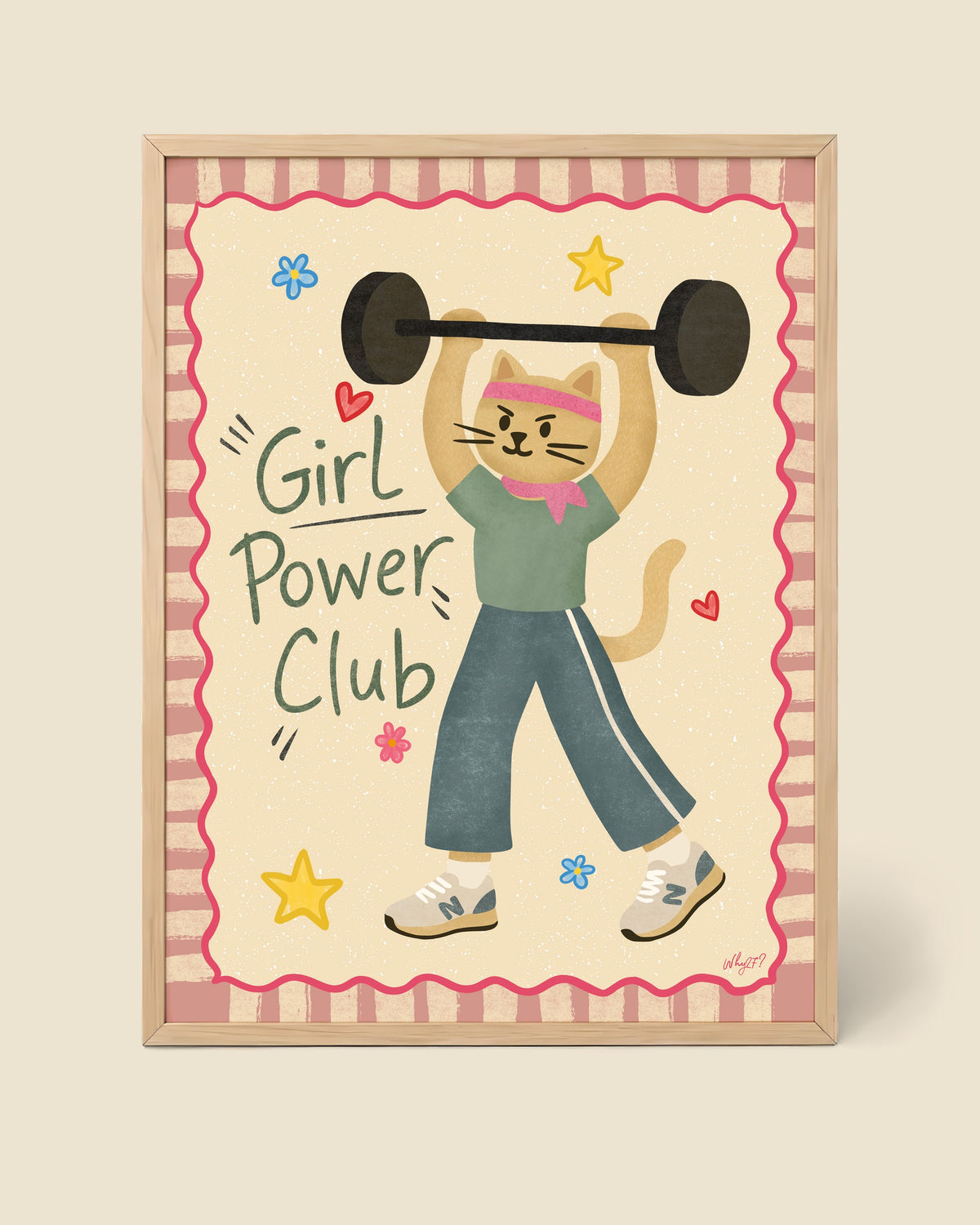Girl Power Club Poster framed in a natural wood frame