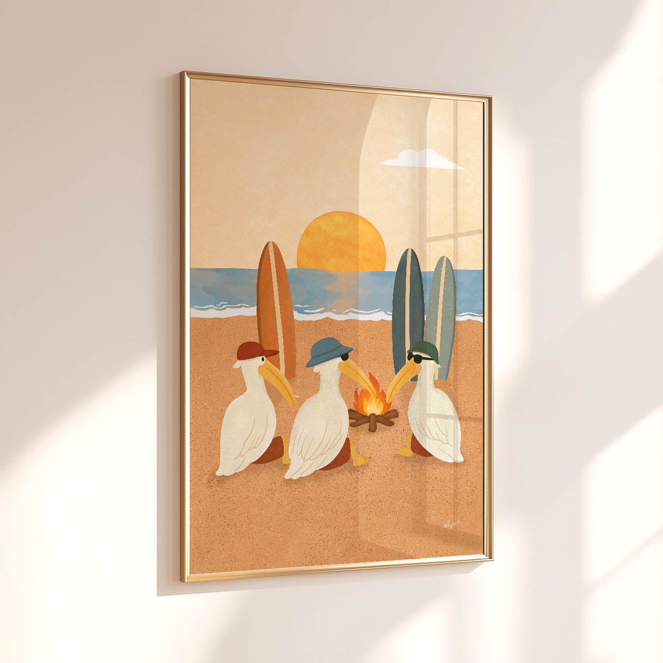 Surf Sunset Pelican Poster