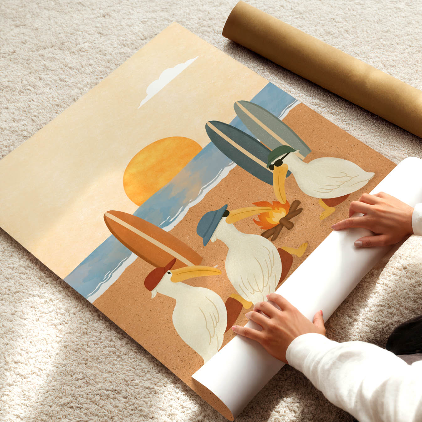 Surf Sunset Pelican Poster