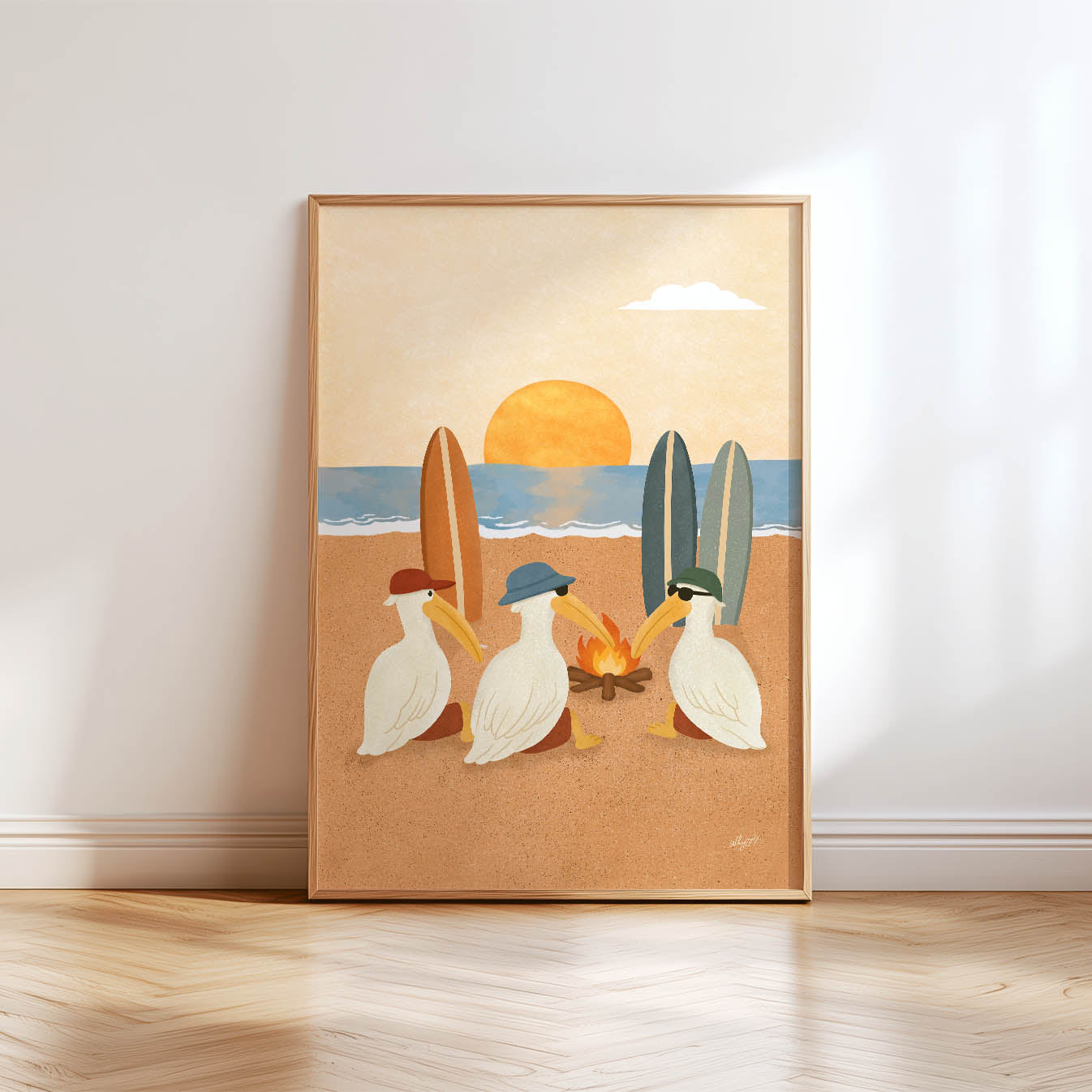 Surf Sunset Pelikan-Poster
