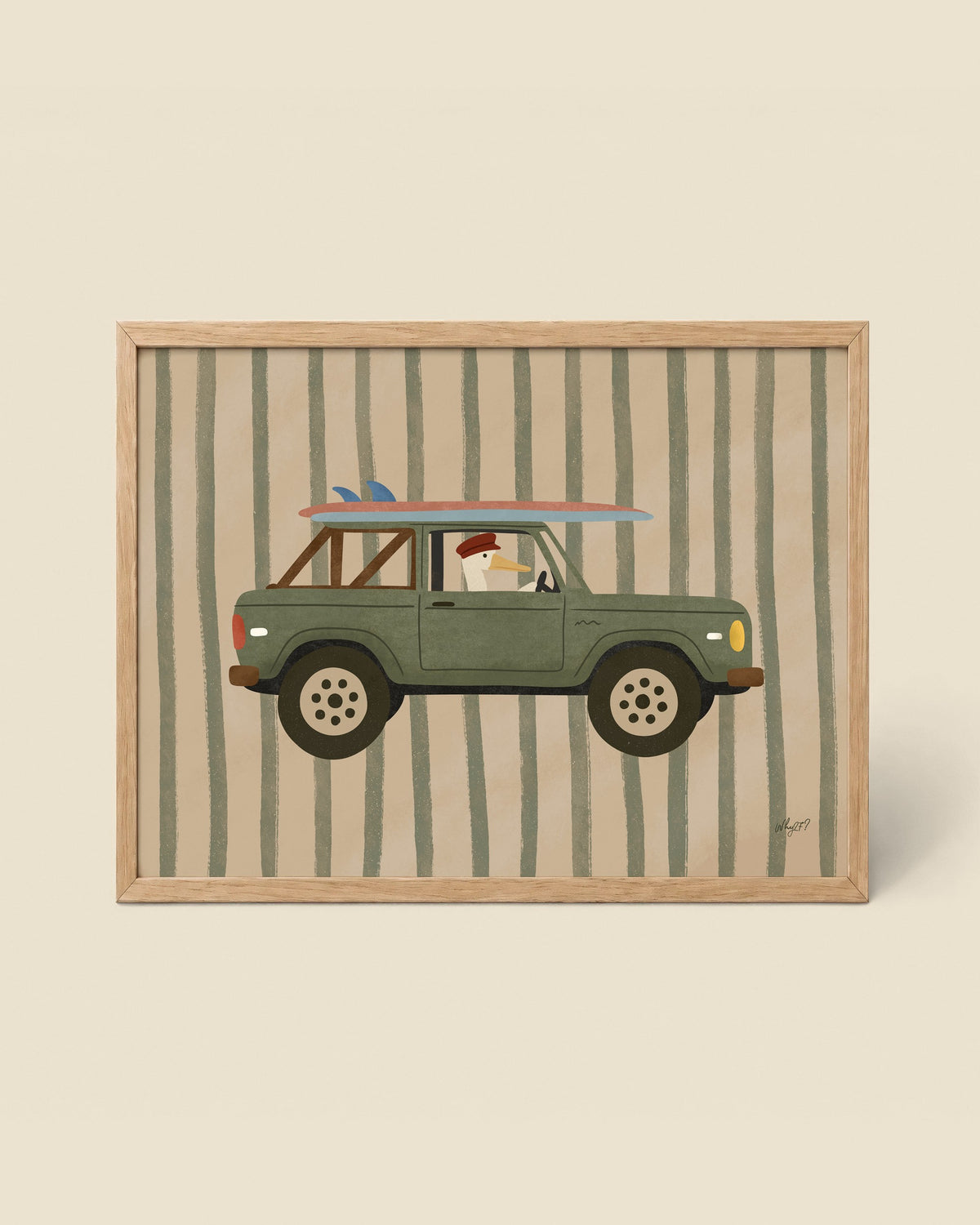 Surf Truck Green Poster framed in a natural wood frame