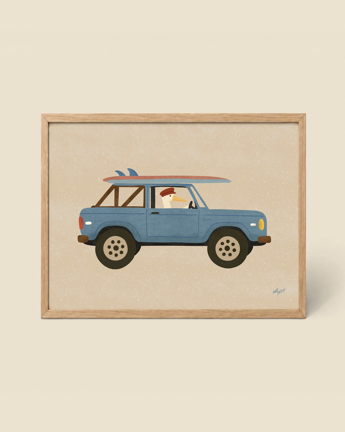 Surf Truck Sand Poster framed in a natural wood frame