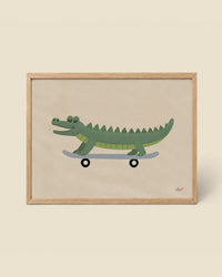 Skateboard-Krokodil Poster Sandfarben