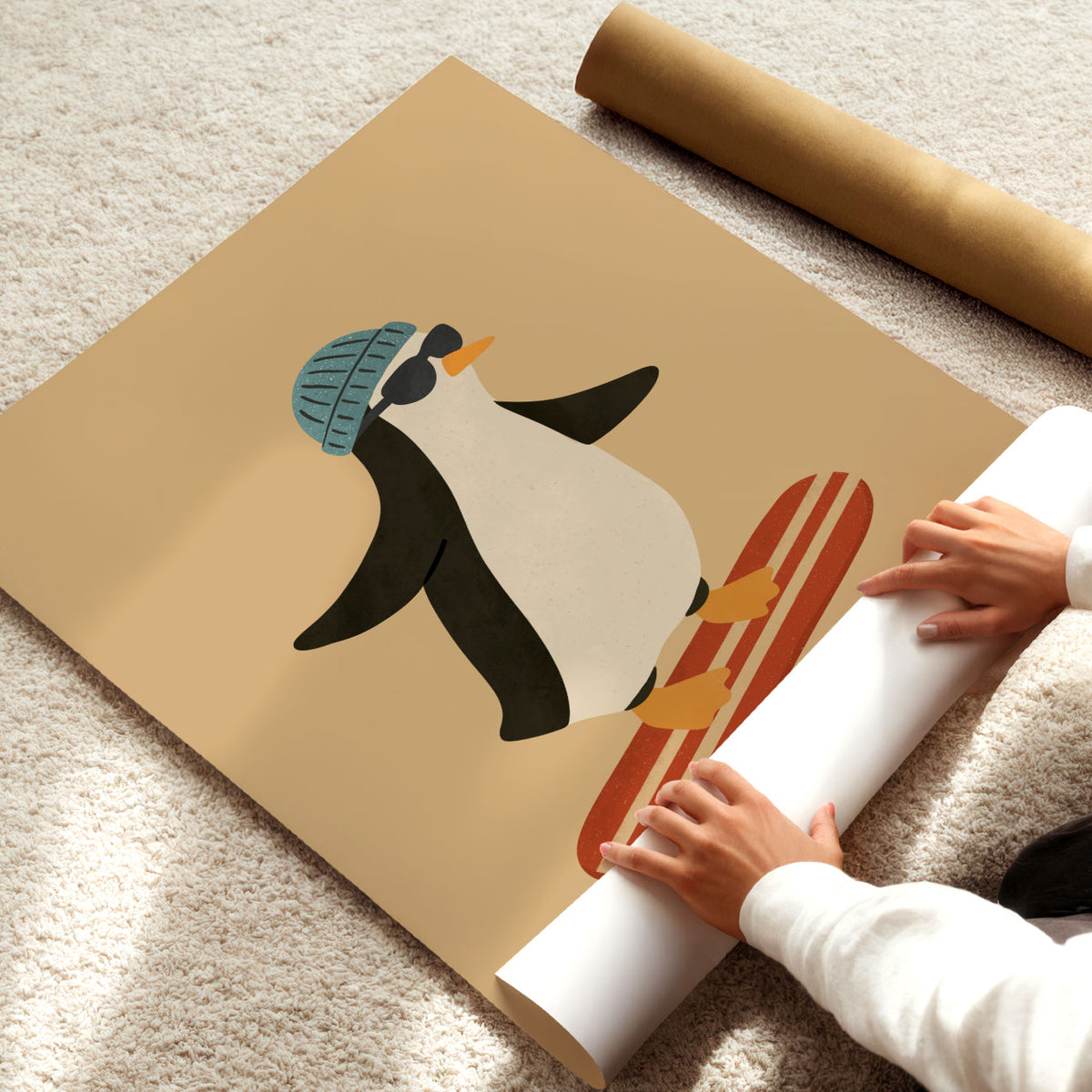Snowboard Penguin Poster