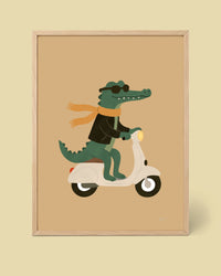 Affiche Crocodile en Vespa