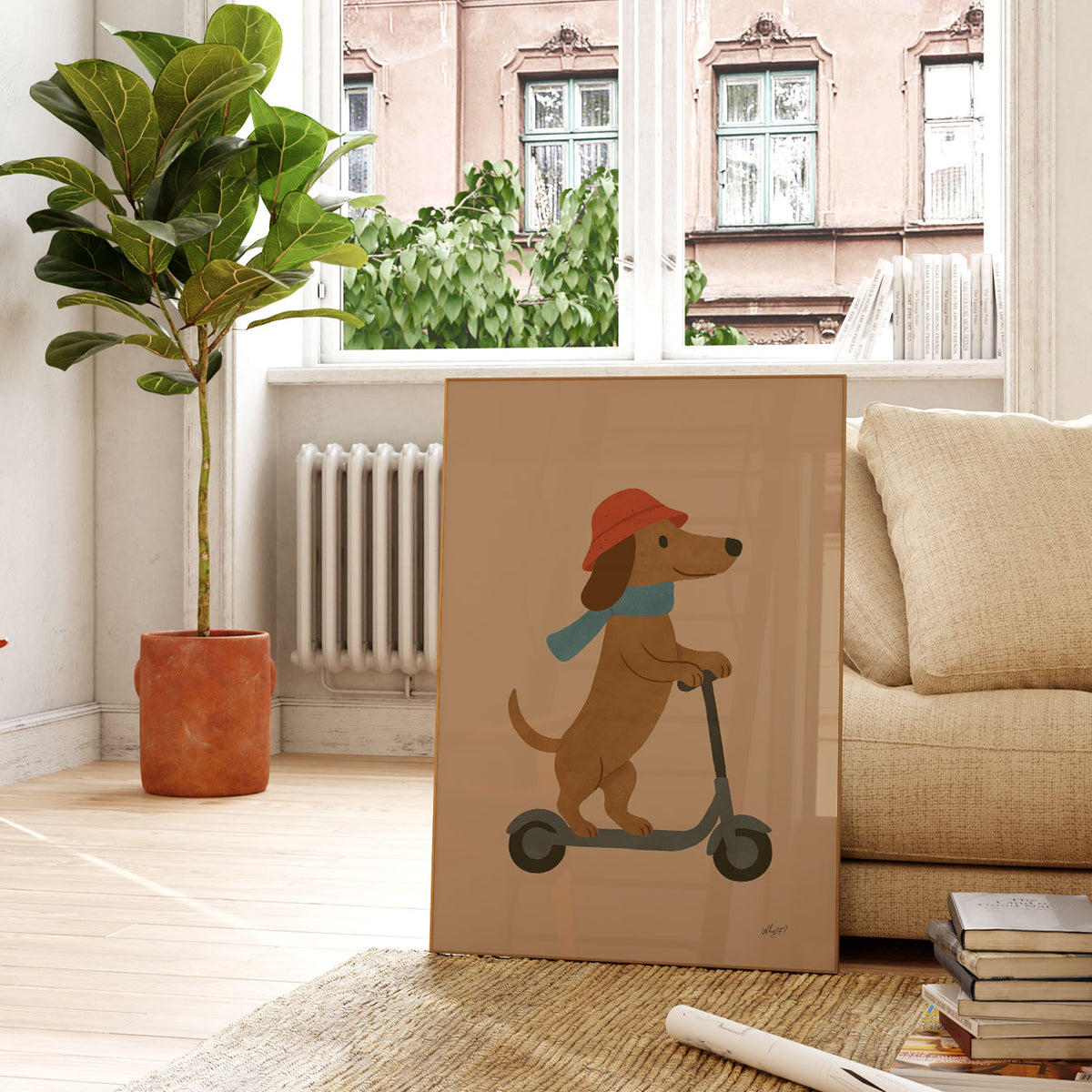 Scooter Dog Sand Poster