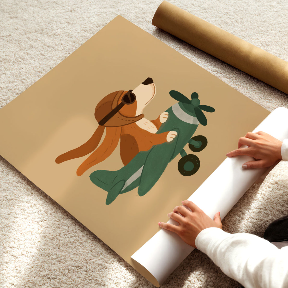 Dog Plane Green Poster