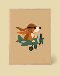 Poster Hund im Flugzeug Grün