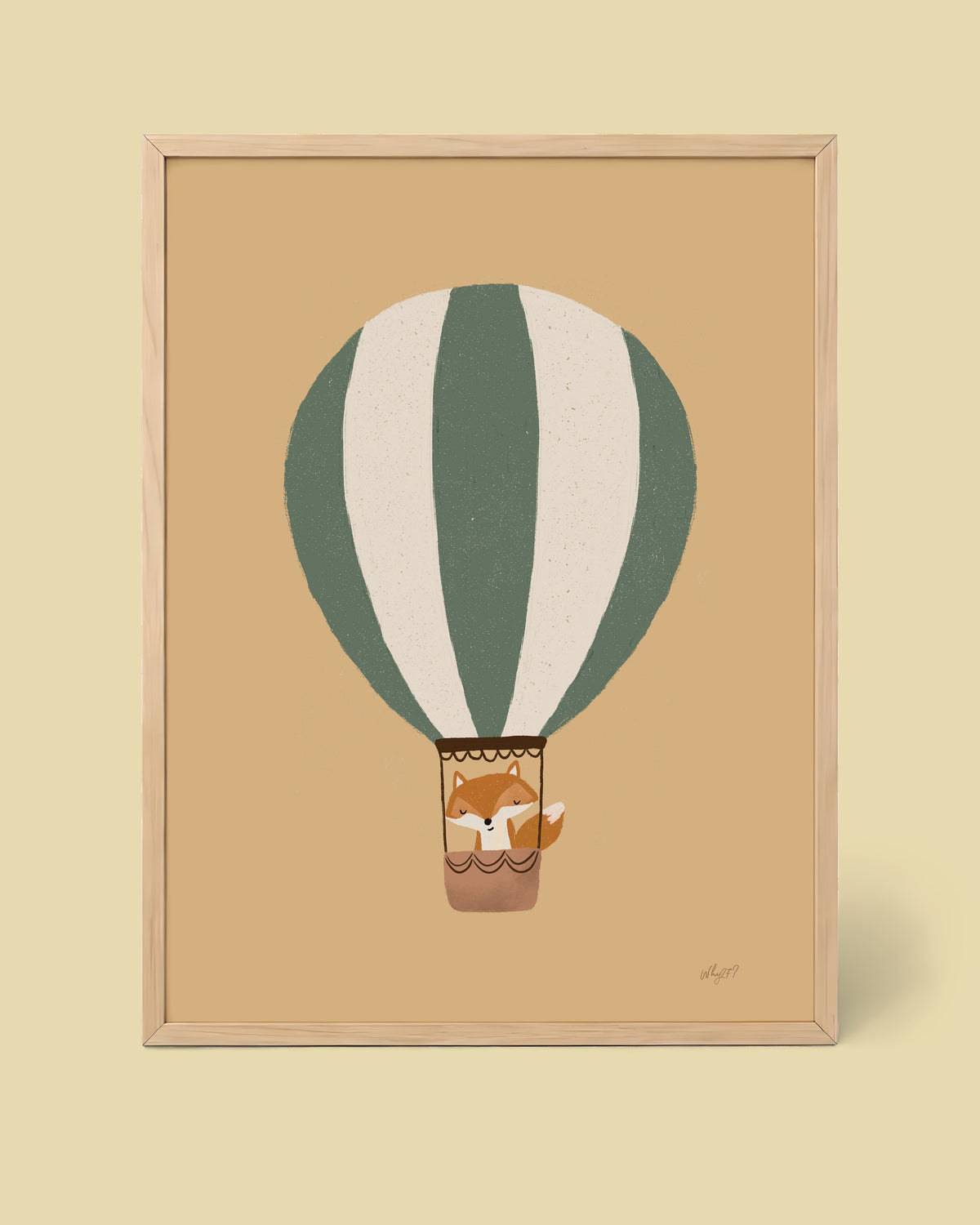 Little Fox Adventure Poster framed in a natural wood frame