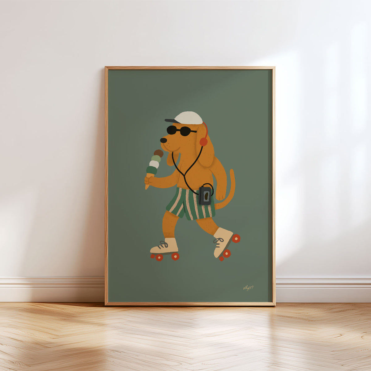 Skater Dog Green Poster