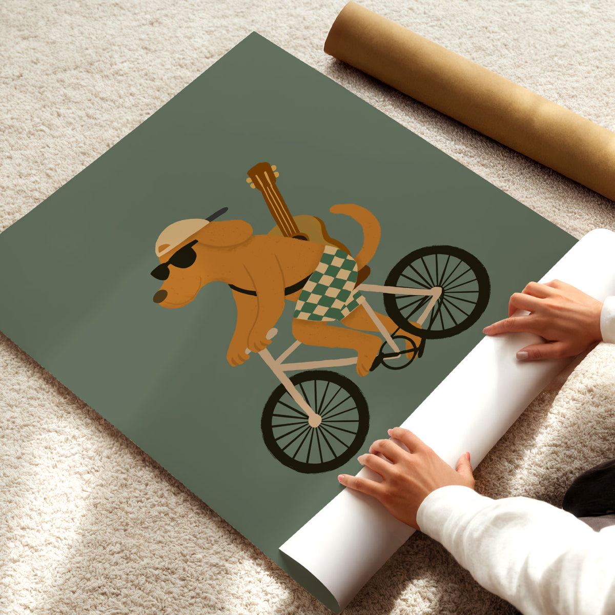 Bike Dog Green Poster