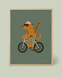 Lámina Perro en Bici Verde