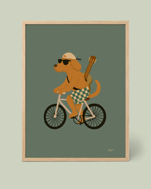 Affiche Chien à Vélo Vert